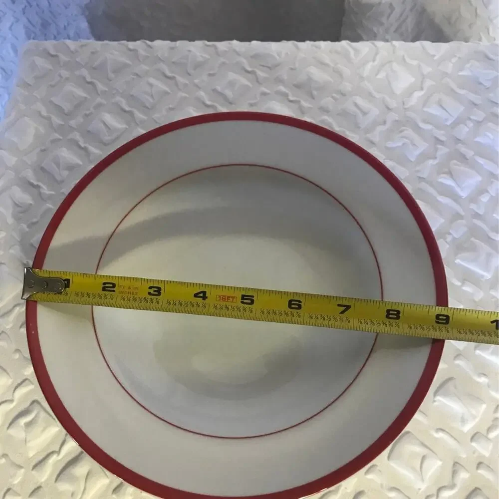Four Williams-Sonoma Brasserie White with Red Trim.